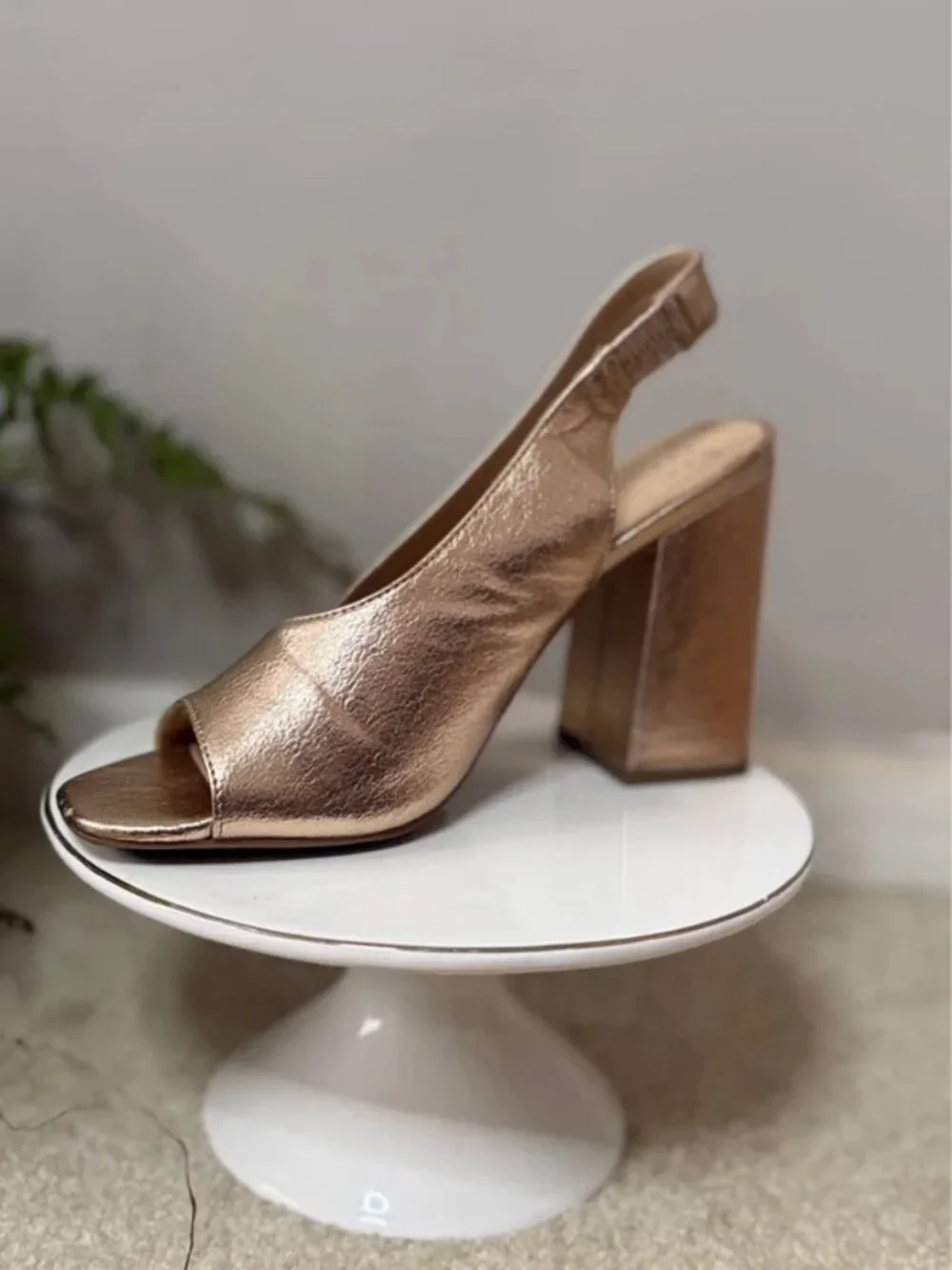 A New Day Metallic Rose Gold Peep-Toe Slingback Heels | Women’s Size 9 | Block H